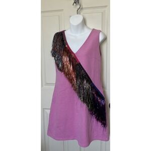 Queen Of Sparkles Metallic Rainbow Fringe Mini Shift Dress Women's XS NEW